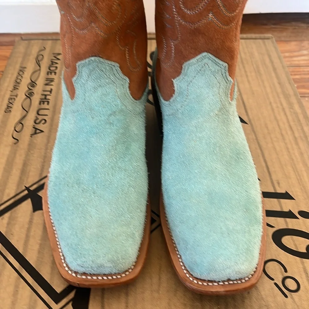 Fenoglio Tiffany Blue & Cognac Full Hide Boots 8.5 - Picture 8 of 10